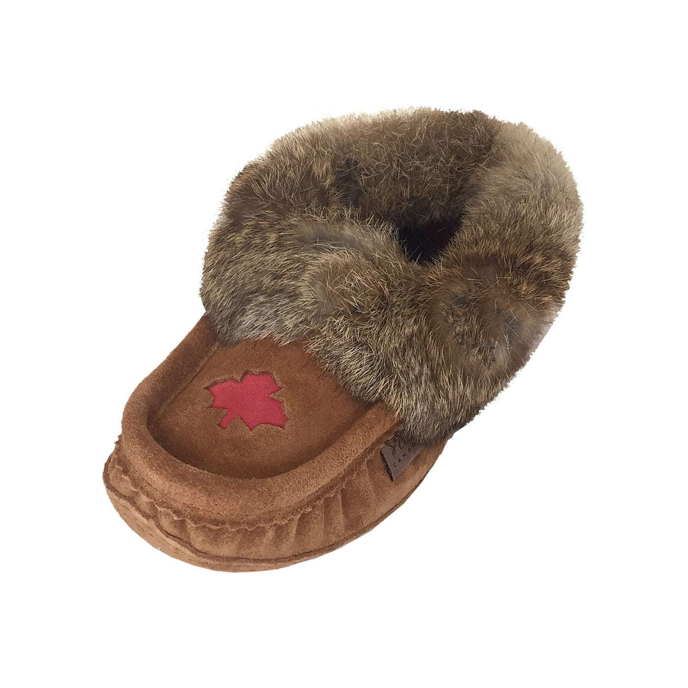 Women's Rabbit Fur Maple Leaf Moccasin Slippers